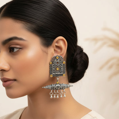 Chakor swirls Gunghroo Dangler earring (Yellow)