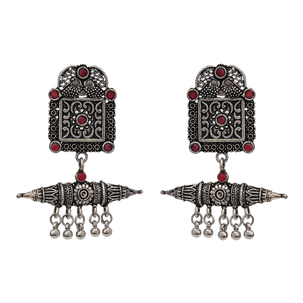 Chakor swirls Gunghroo Dangler earring (Dark Red)