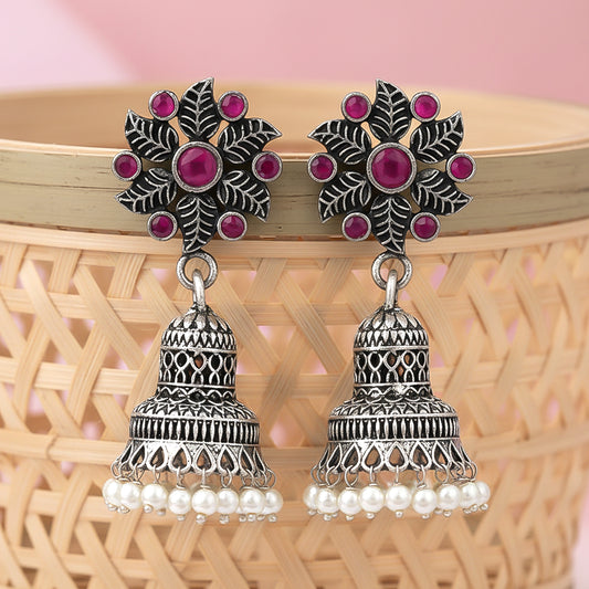 Fearless flower jhumki earring (Red)