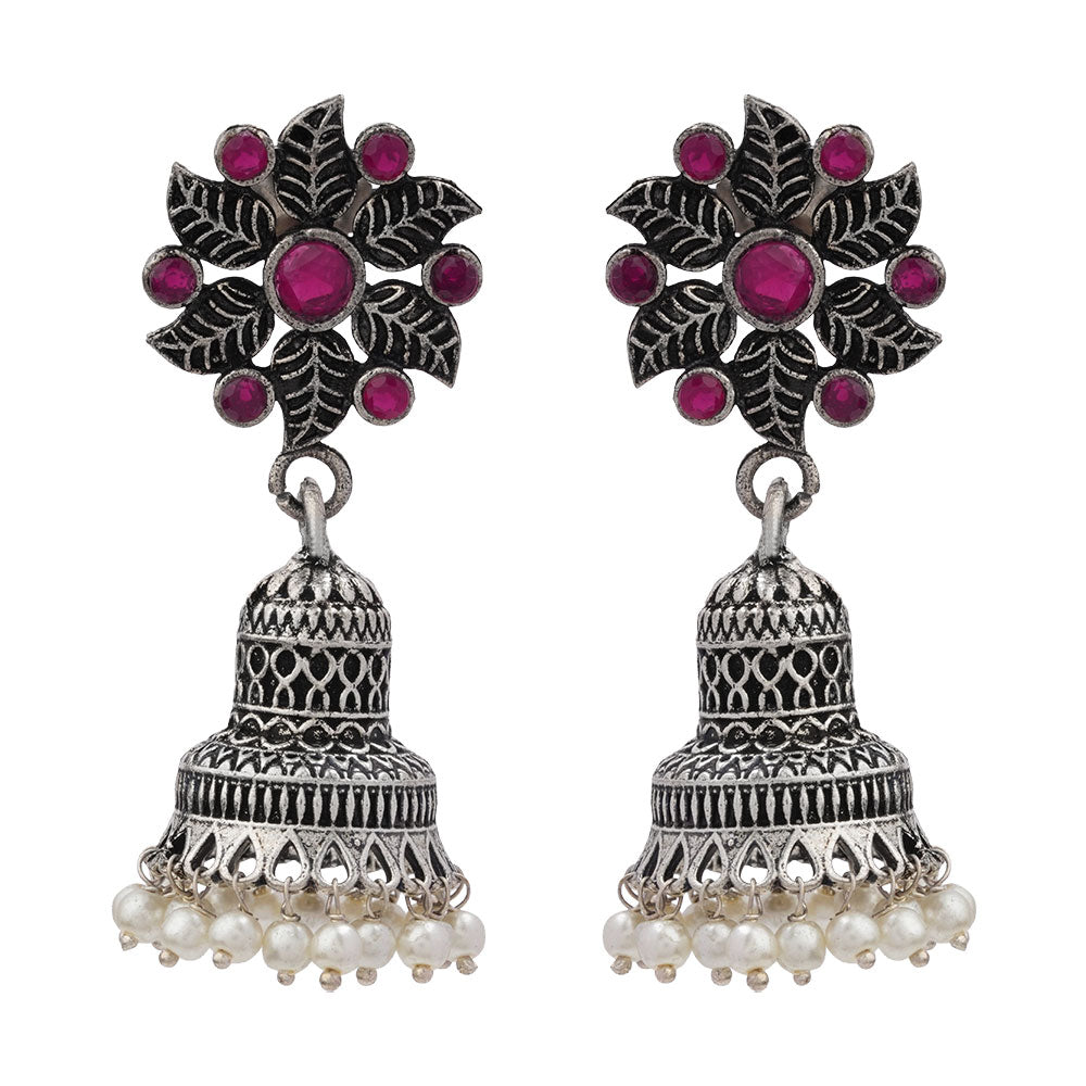Fearless flower jhumki earring (Red)