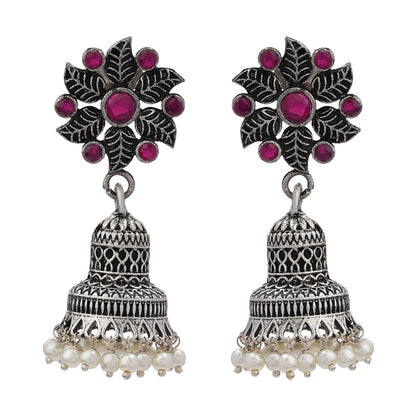 Fearless flower jhumki earring (Red)