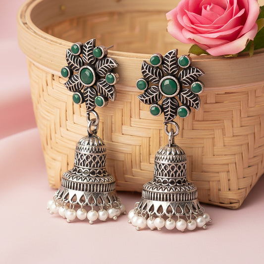 Fearless flower jhumki earring (Green)