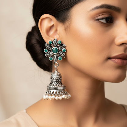 Fearless flower jhumki earring (Green)