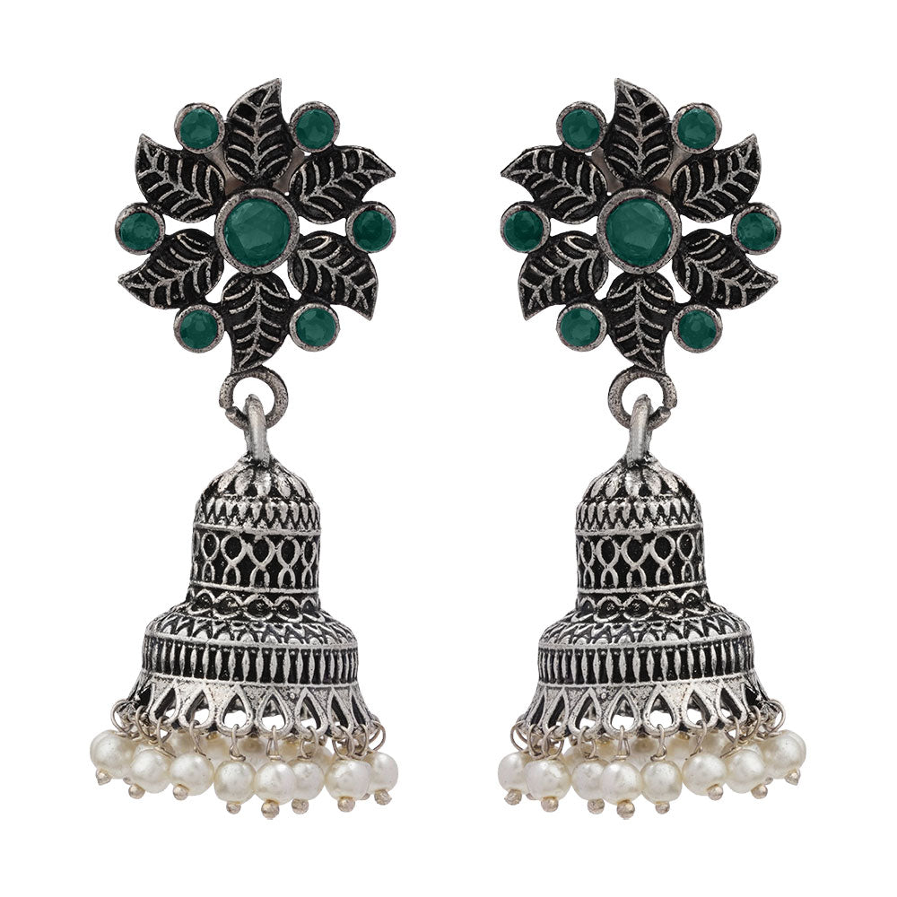 Fearless flower jhumki earring (Green)