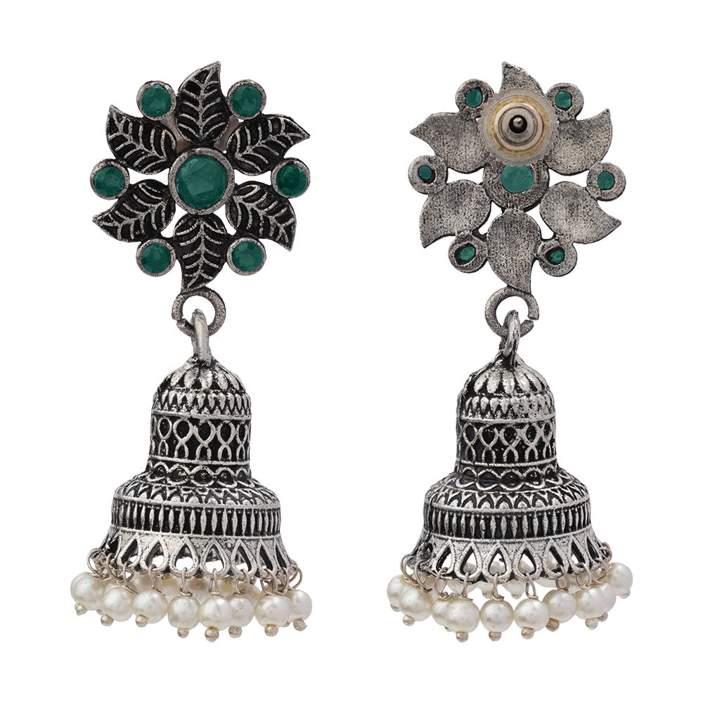 Fearless flower jhumki earring (Green)