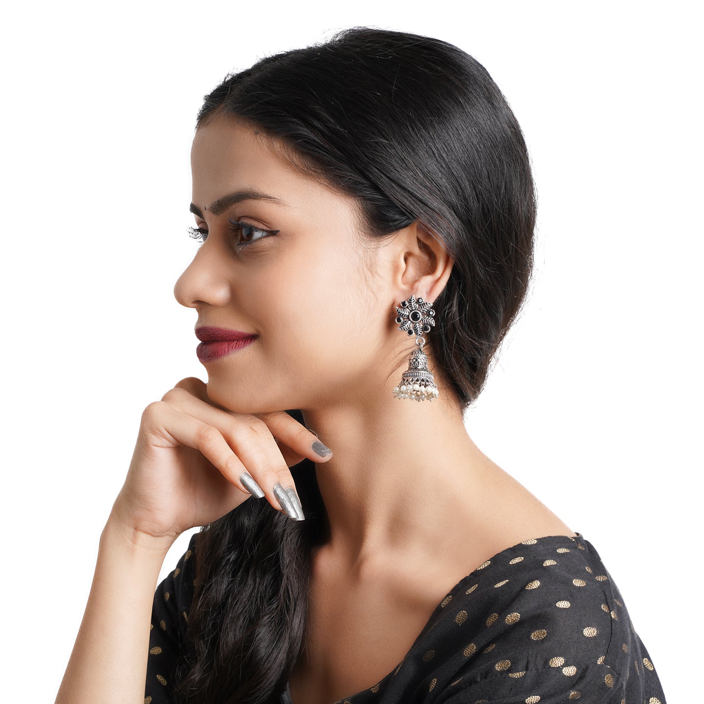 Fearless flower jhumki earring (Black)