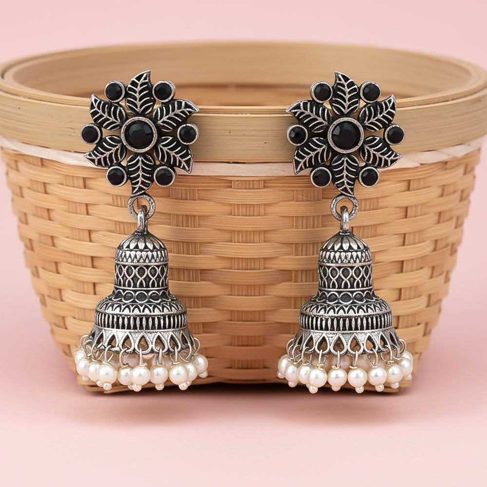 Fearless flower jhumki earring (Black)