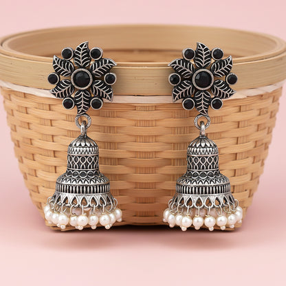 Fearless flower jhumki earring (Black)