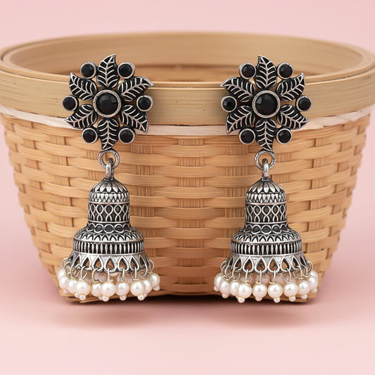 Fearless flower jhumki earring (Black)