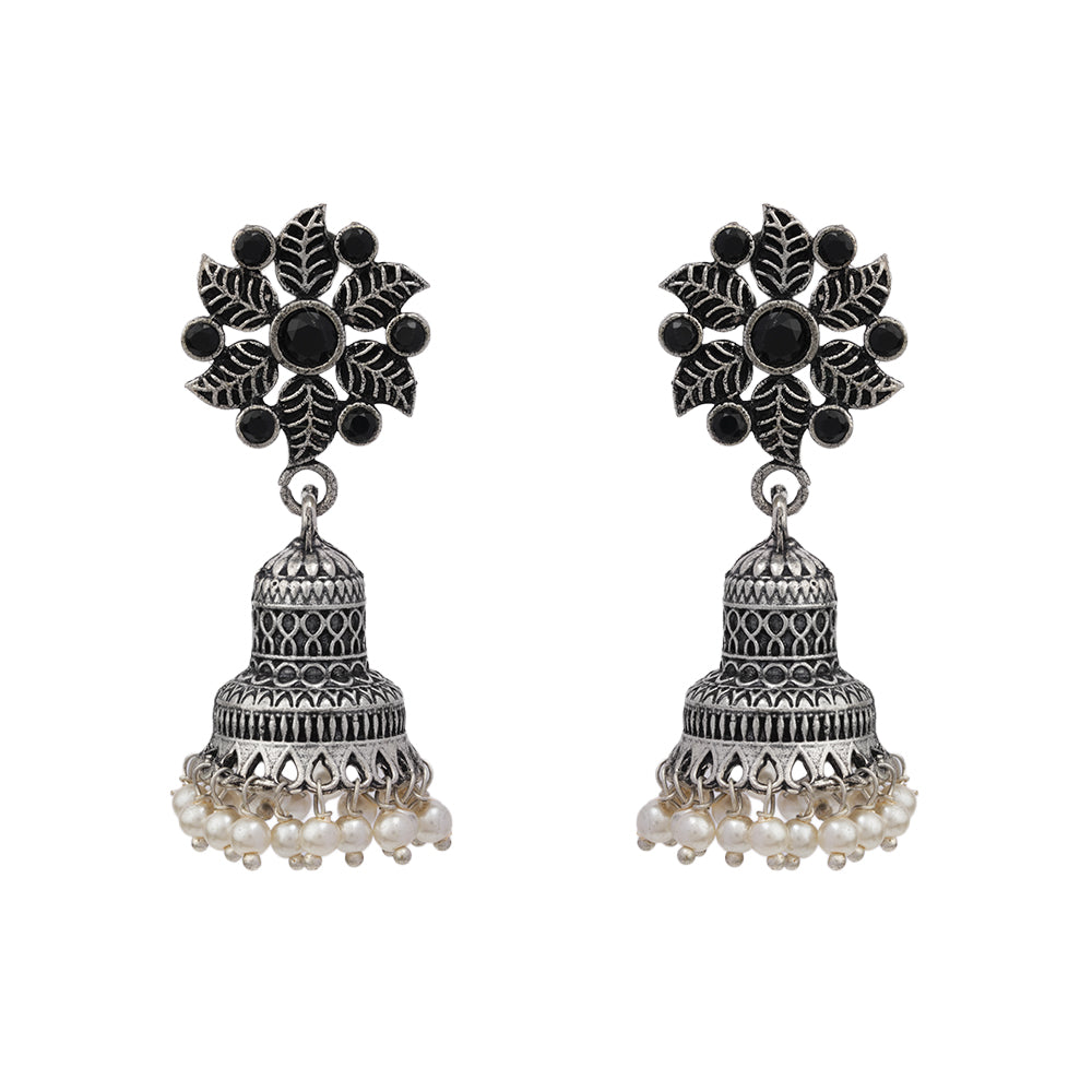 Fearless flower jhumki earring (Black)