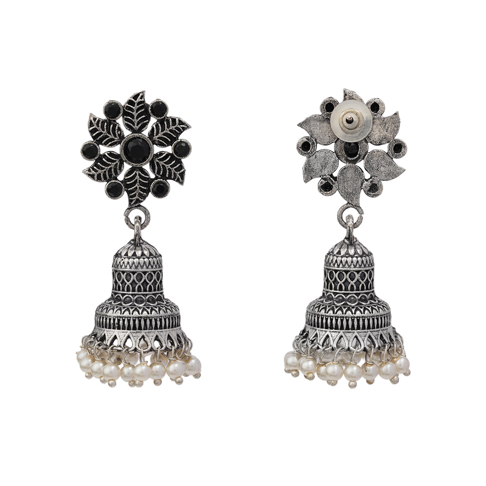 Fearless flower jhumki earring (Black)