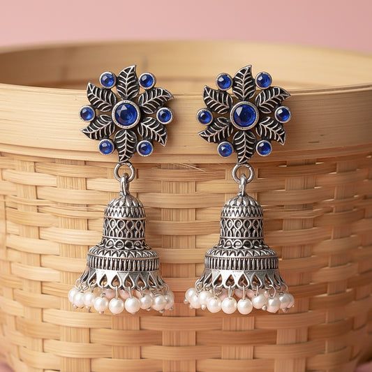 Fearless flower jhumki earring (Blue)