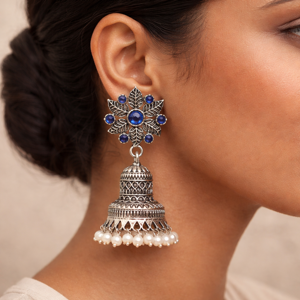 Fearless flower jhumki earring (Blue)