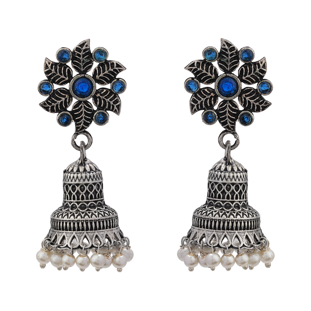 Fearless flower jhumki earring (Blue)
