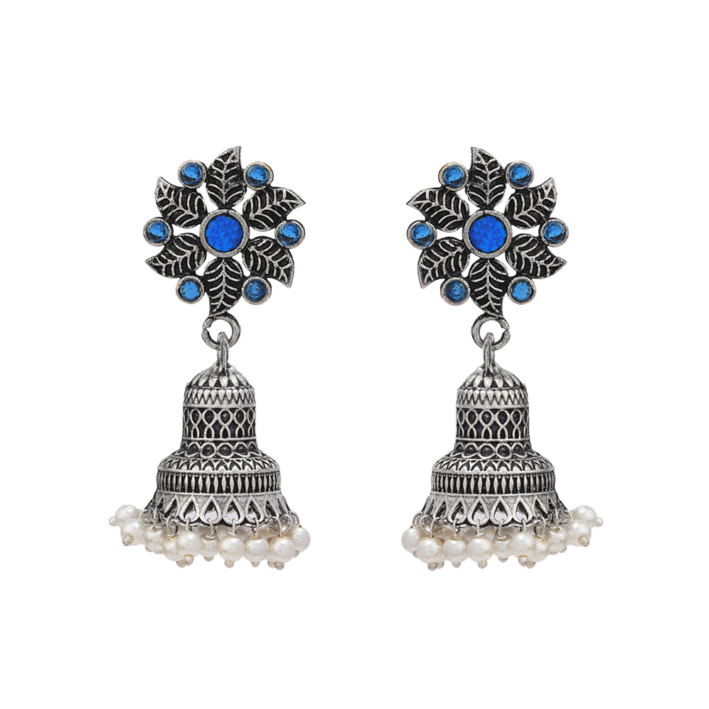 Fearless flower jhumki earring (Blue)