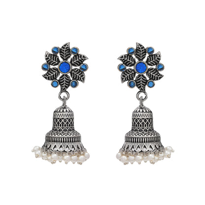 Fearless flower jhumki earring (Blue)