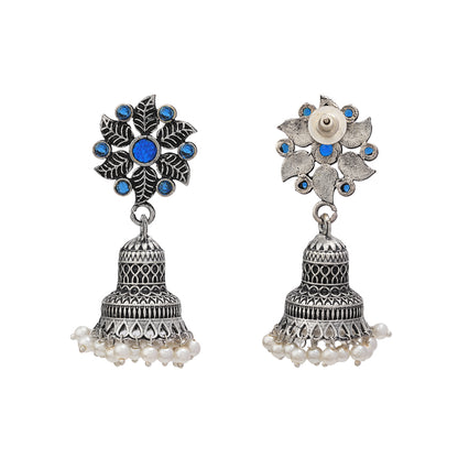 Fearless flower jhumki earring (Blue)