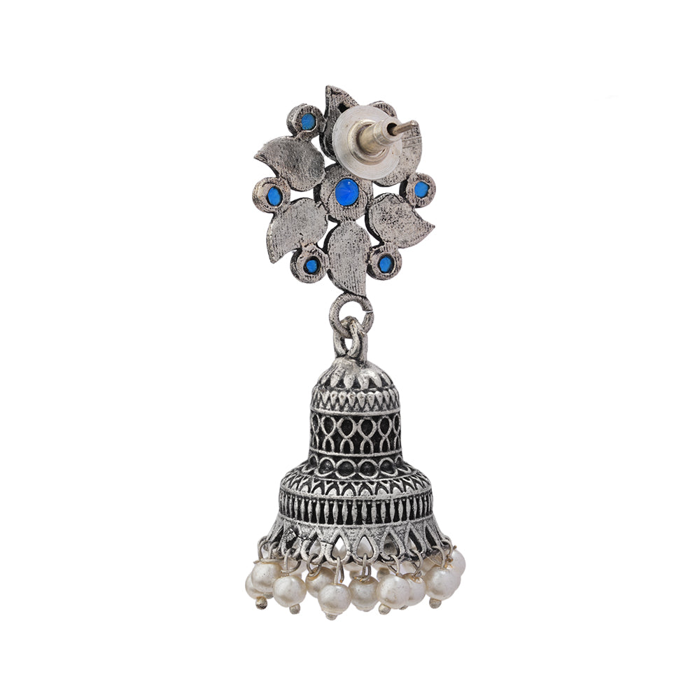 Fearless flower jhumki earring (Blue)