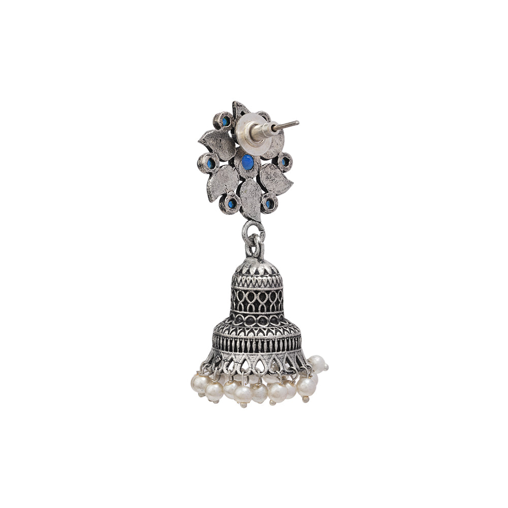 Fearless flower jhumki earring (Blue)