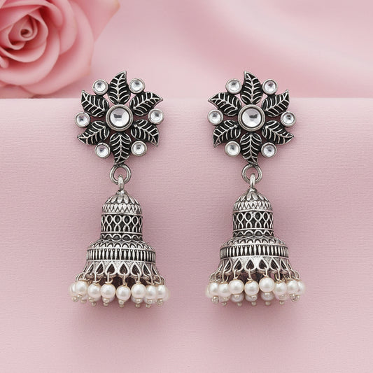 Fearless flower jhumki earring (White)