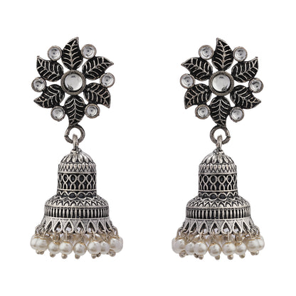 Fearless flower jhumki earring (White)