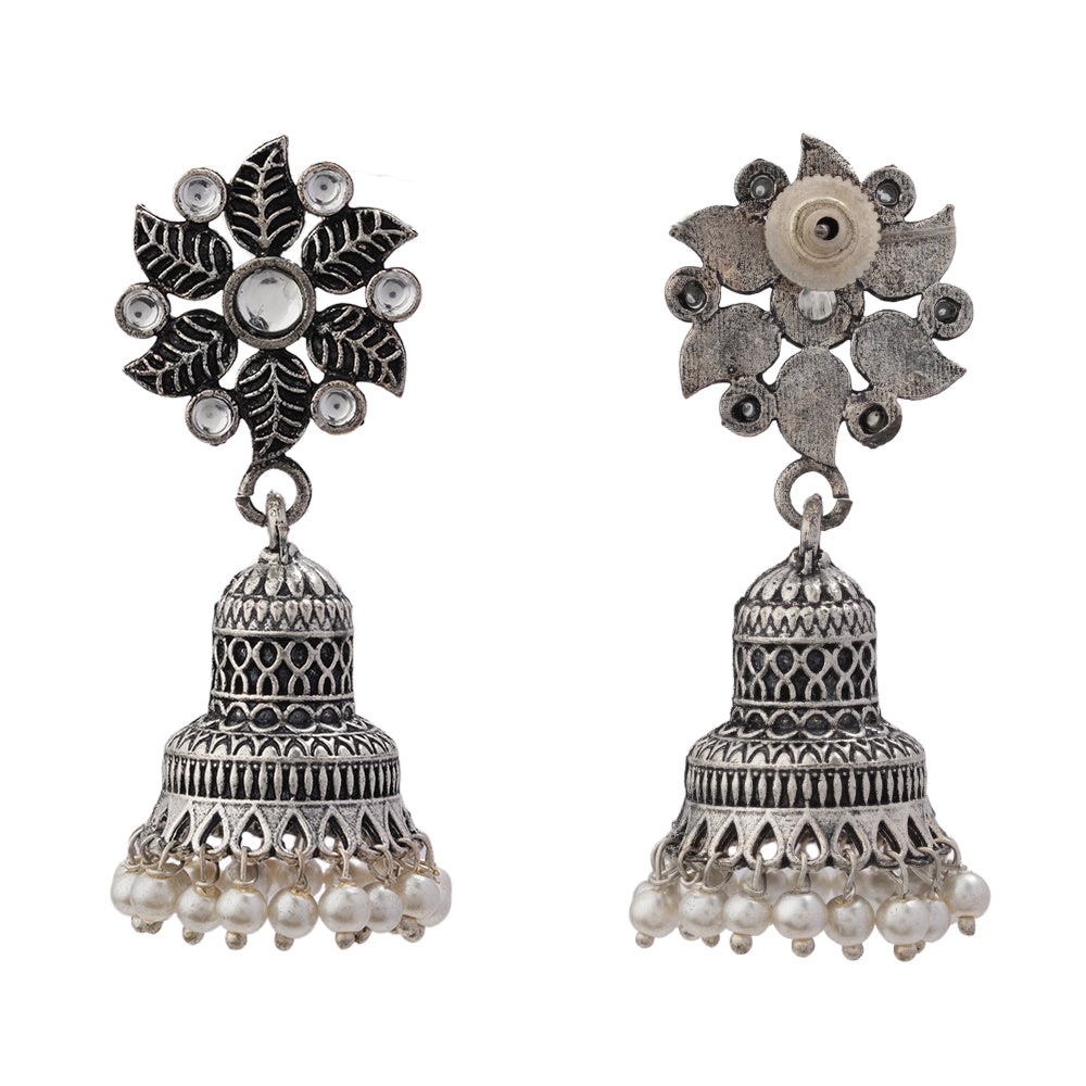 Fearless flower jhumki earring (White)