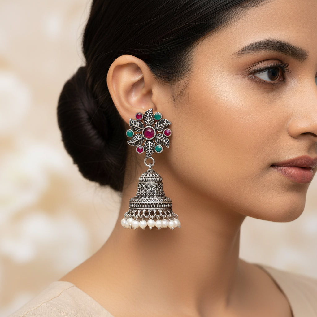 Fearless flower jhumki earring (Multicolored)