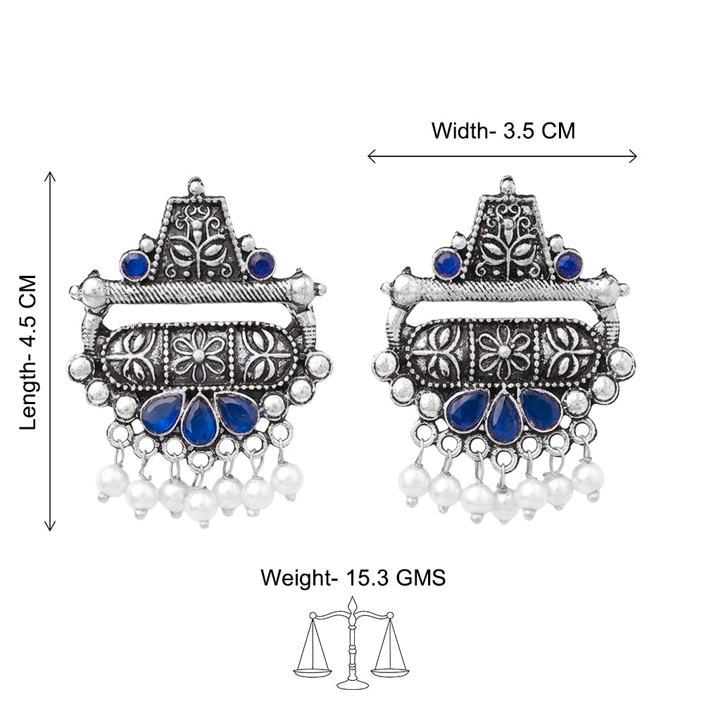 Floral Carved pearl stud earring (Blue)