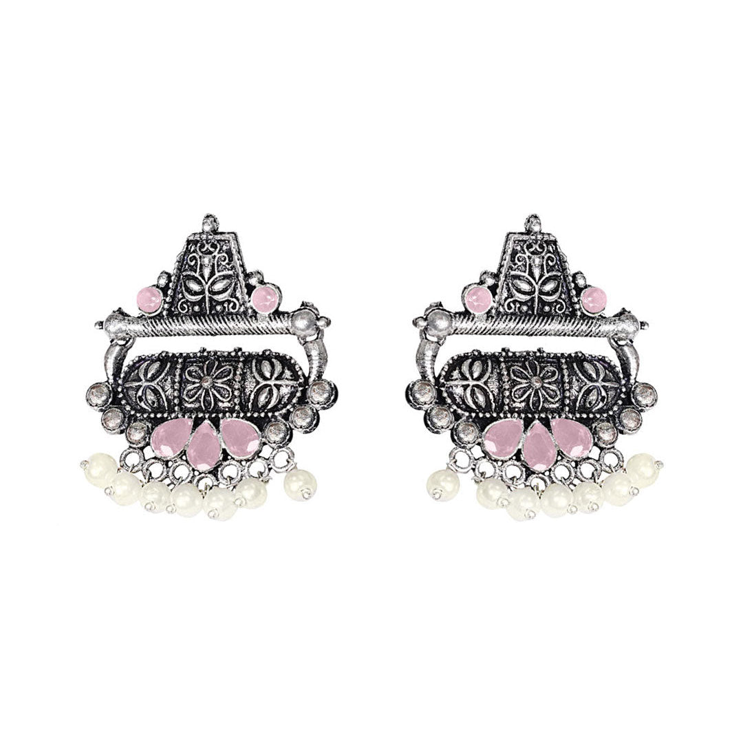 Floral Carved pearl stud earring (Baby Pink)