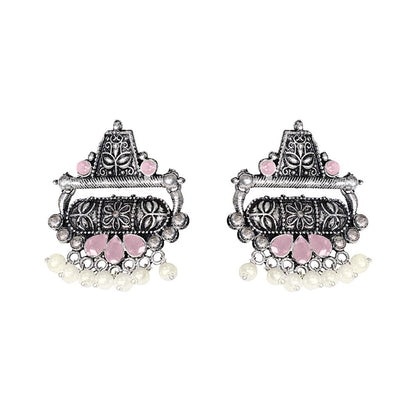 Floral Carved pearl stud earring (Baby Pink)