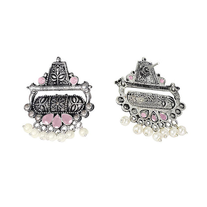 Floral Carved pearl stud earring (Baby Pink)