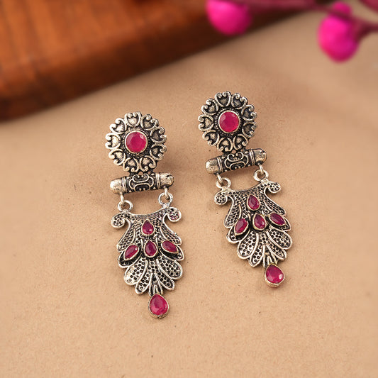 Swirly stone studded dangler earring (Red)