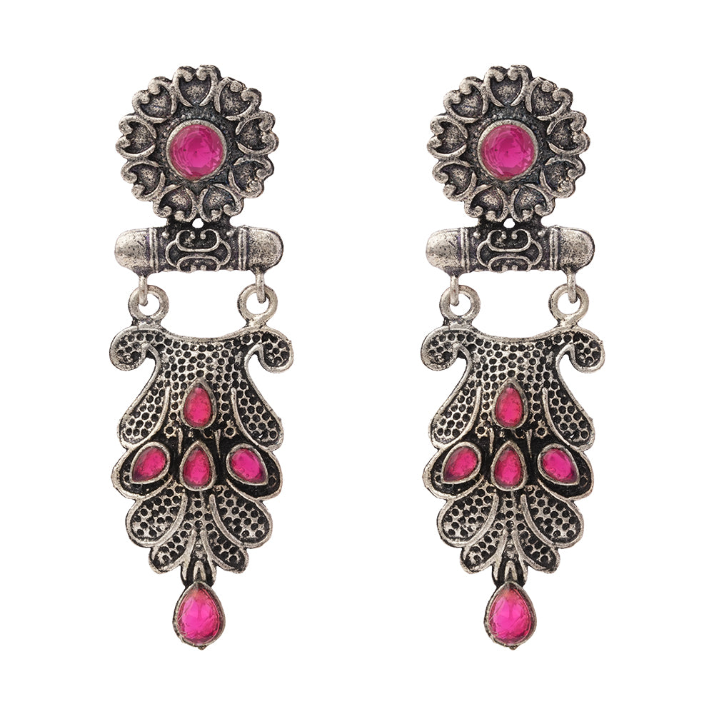 Swirly stone studded dangler earring (Red)