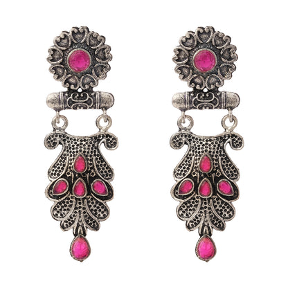Swirly stone studded dangler earring (Red)