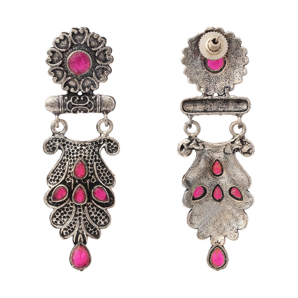 Swirly stone studded dangler earring (Red)