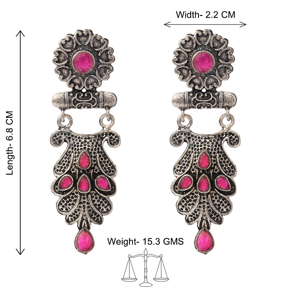 Swirly stone studded dangler earring (Red)