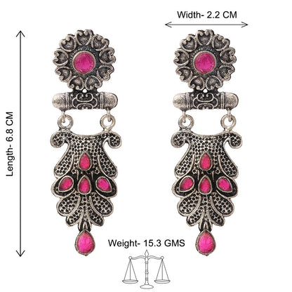 Swirly stone studded dangler earring (Red)