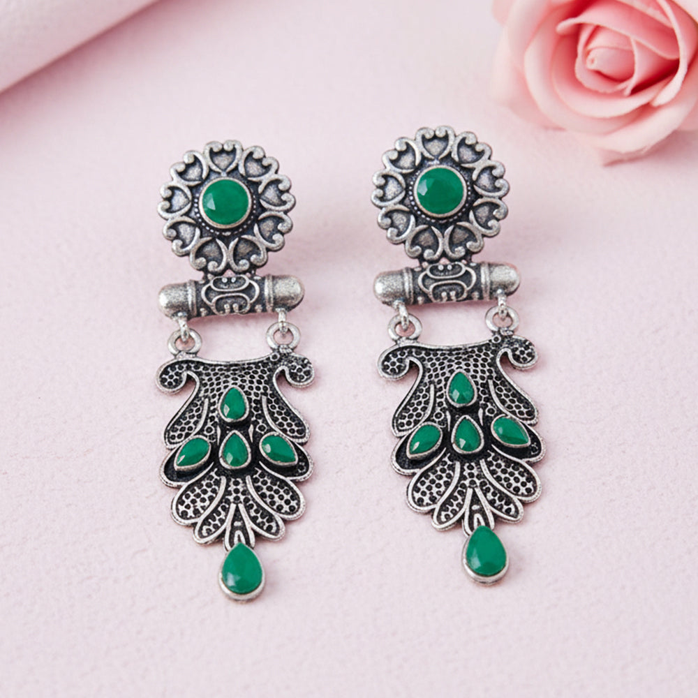 Swirly stone studded dangler earring (Green)