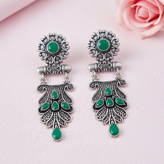 Swirly stone studded dangler earring (Green)