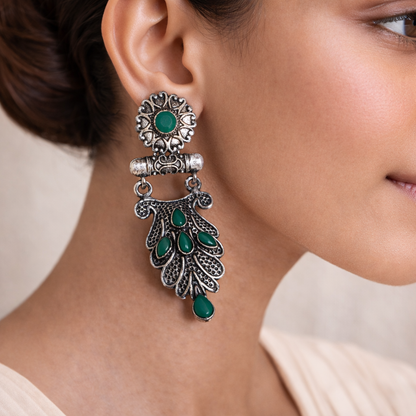 Swirly stone studded dangler earring (Green)