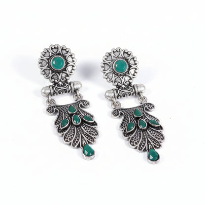Swirly stone studded dangler earring (Green)