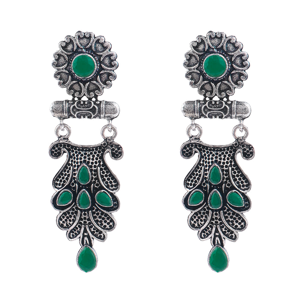 Swirly stone studded dangler earring (Green)