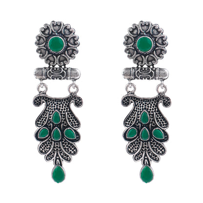 Swirly stone studded dangler earring (Green)