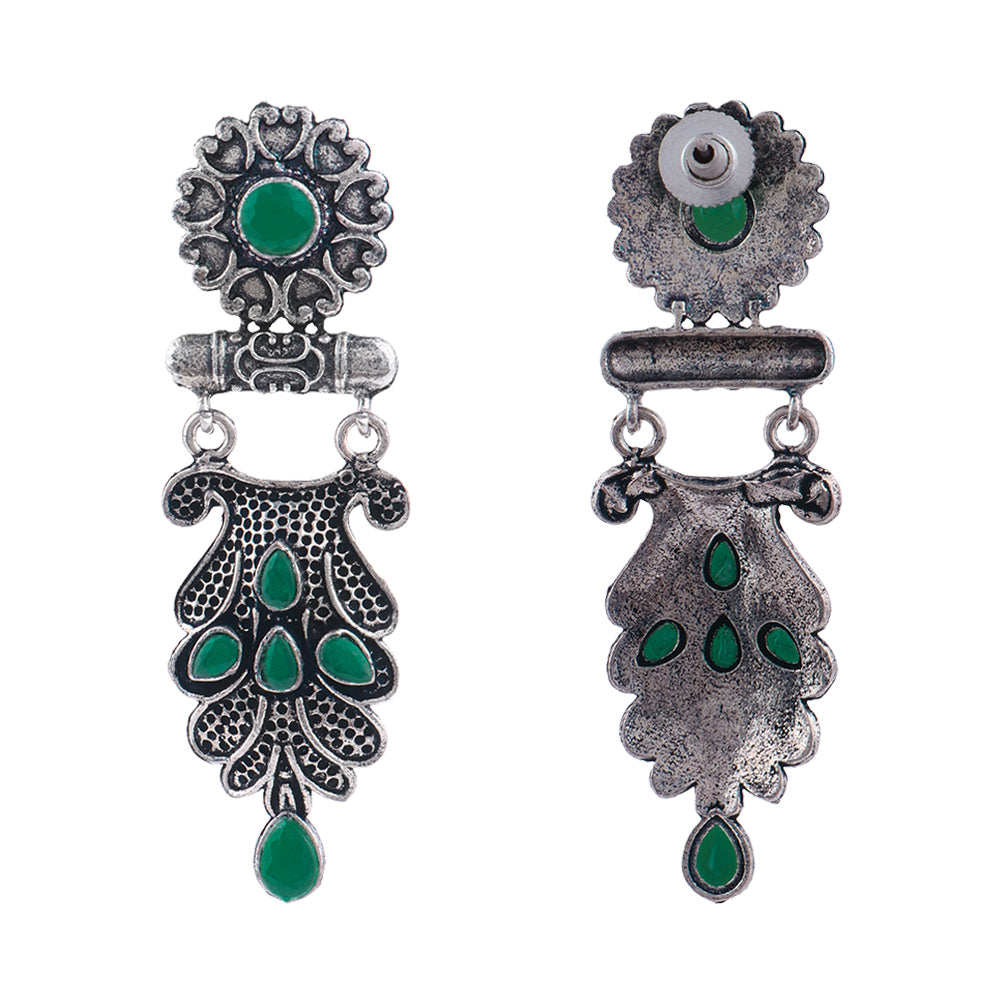 Swirly stone studded dangler earring (Green)
