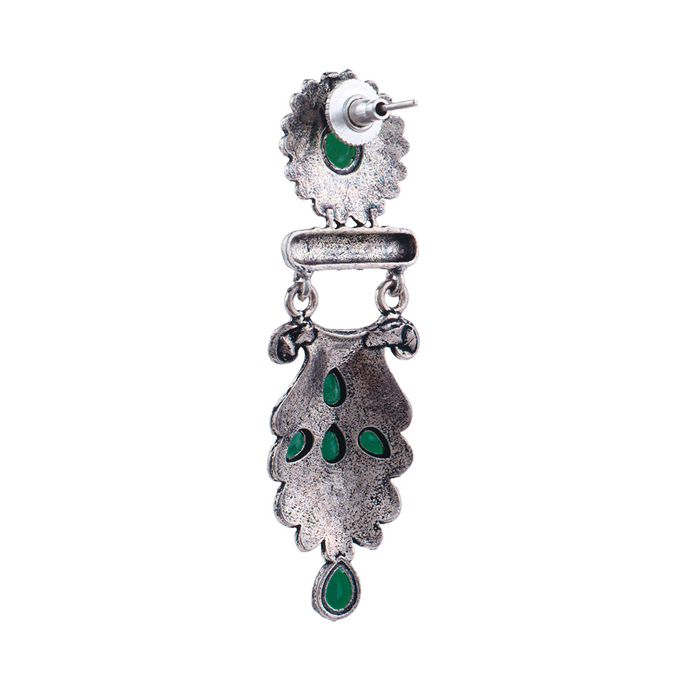 Swirly stone studded dangler earring (Green)