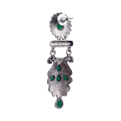 Swirly stone studded dangler earring (Green)