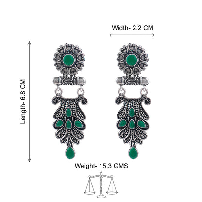 Swirly stone studded dangler earring (Green)