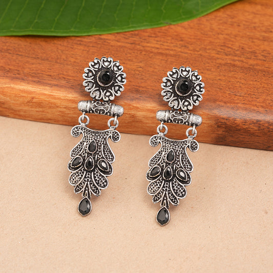 Swirly stone studded dangler earring (Black)