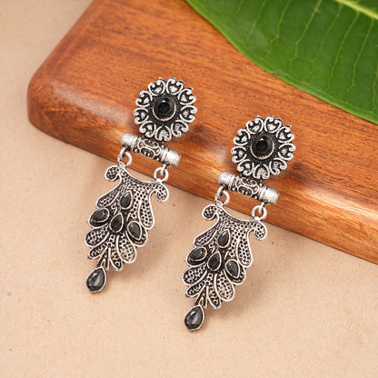 Swirly stone studded dangler earring (Black)