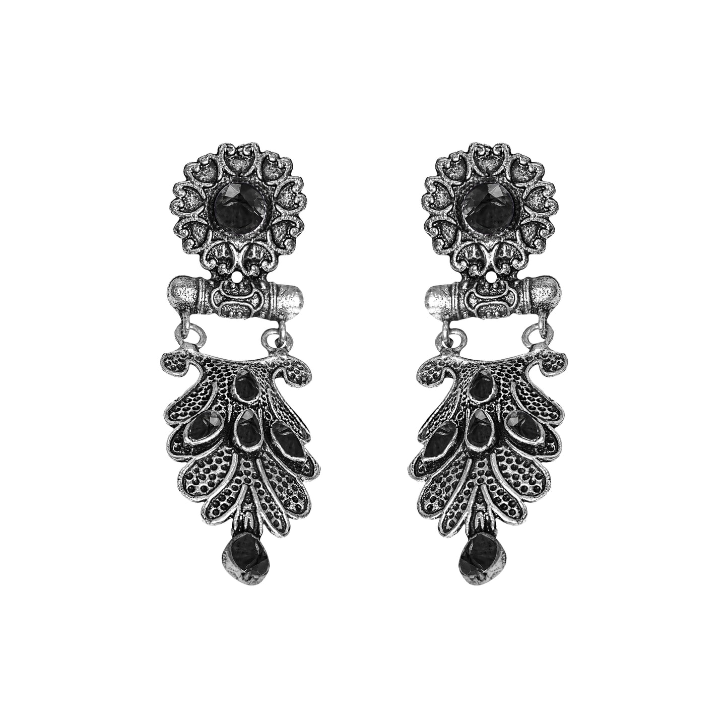 Swirly stone studded dangler earring (Black)